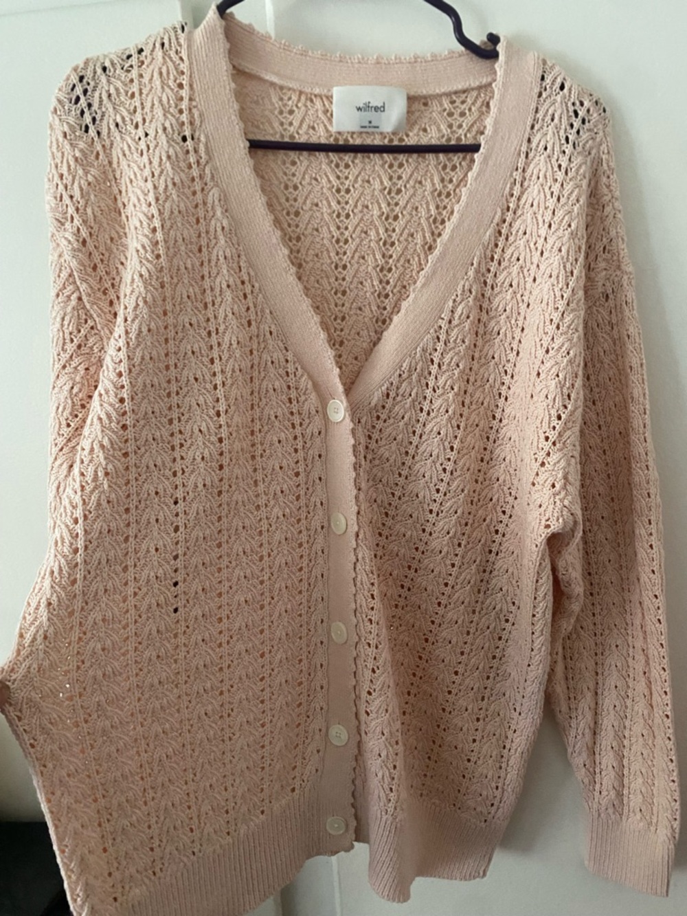 Aritzia Wilfred Open-Knit V-Neck Button Cardigan